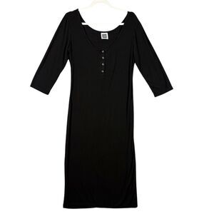 NOM Maternity Before & After Henley Midi Dress Size XL Black 3/4 Sleeves Nursing